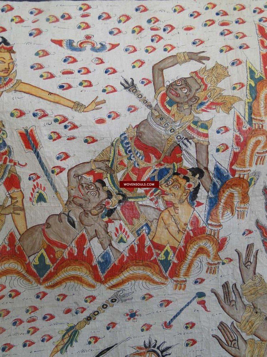 570 Large Antique Balinese Ramayan Painting Folk Art-WOVENSOULS-Antique-Vintage-Textiles-Art-Decor