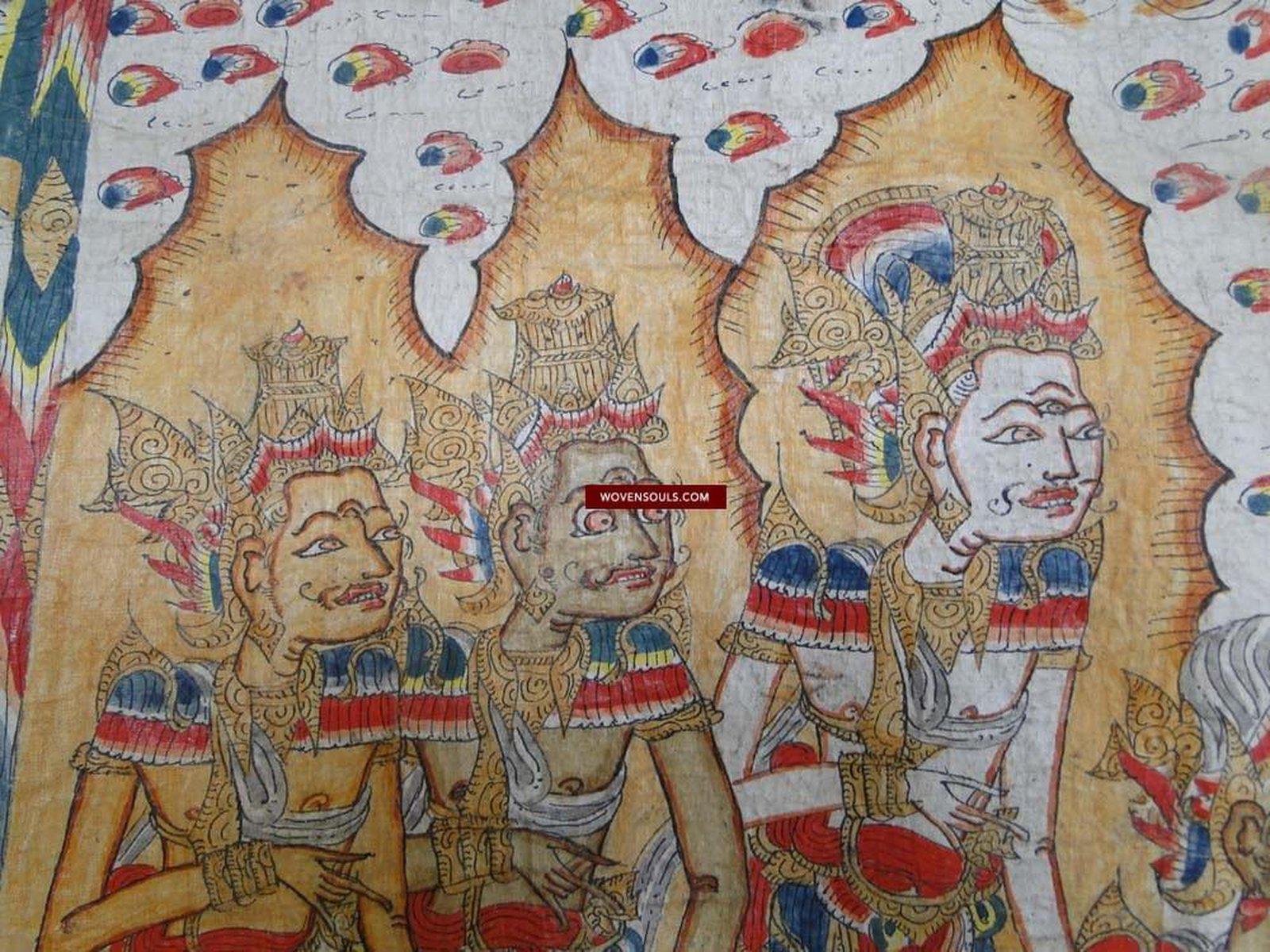 570 Large Antique Balinese Ramayan Painting Folk Art-WOVENSOULS-Antique-Vintage-Textiles-Art-Decor