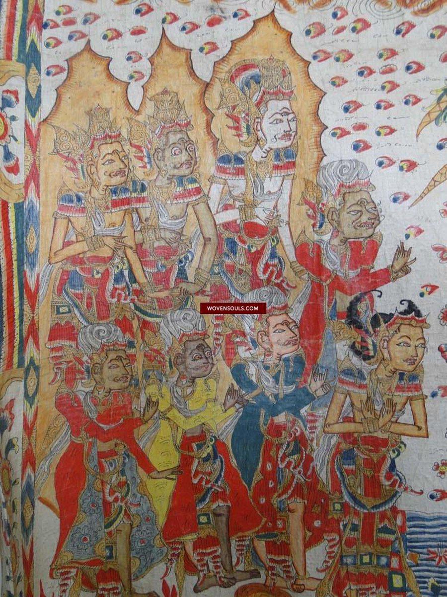 570 Large Antique Balinese Ramayan Painting Folk Art-WOVENSOULS-Antique-Vintage-Textiles-Art-Decor