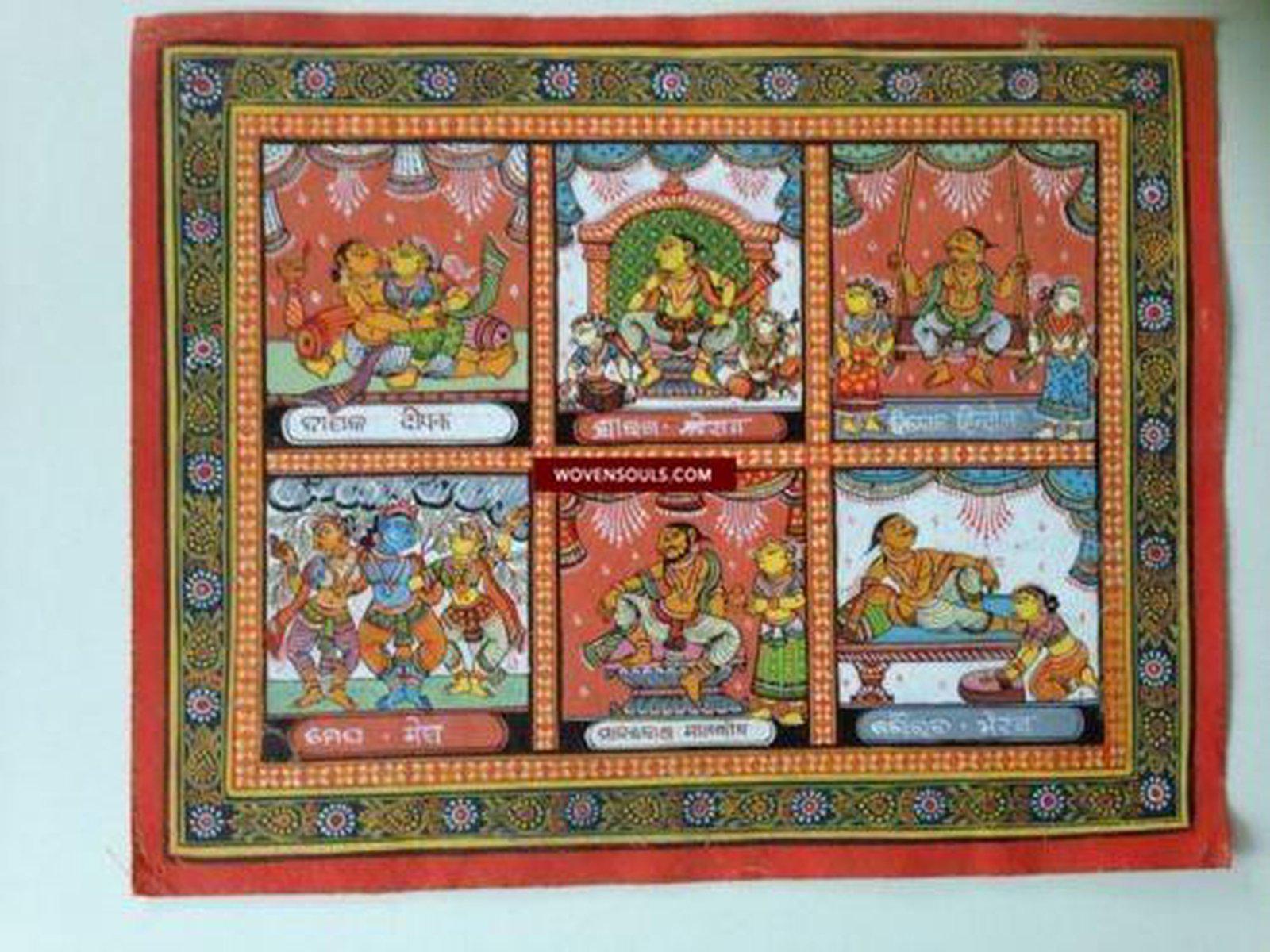 5714 Traditional Pigments Pattachitra Art - Painting from Orissa - GIFT it!-WOVENSOULS-Antique-Vintage-Textiles-Art-Decor