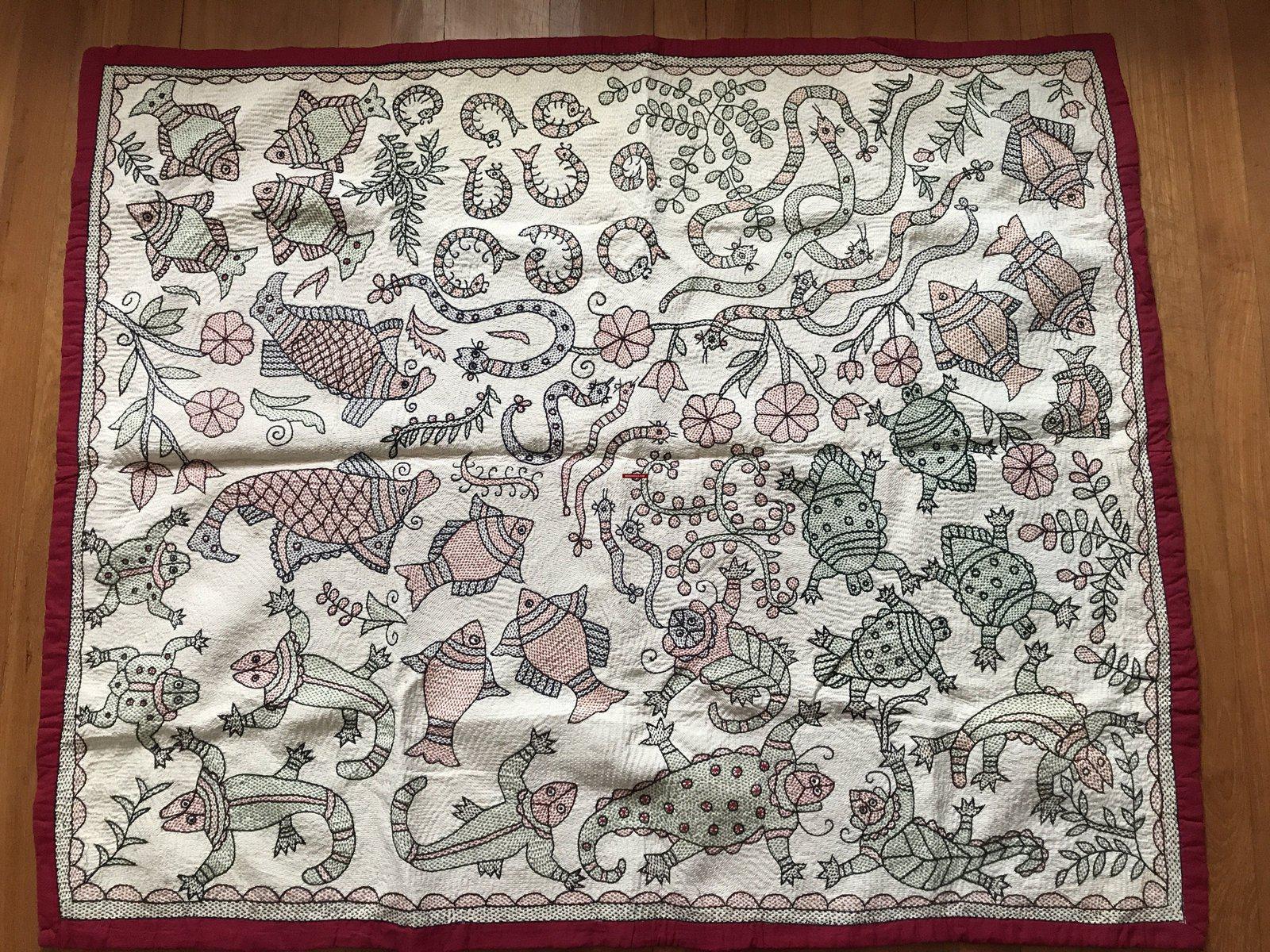 5722 SOLD Pair of Old Bihar Soojani Kantha Panels-WOVENSOULS-Antique-Vintage-Textiles-Art-Decor