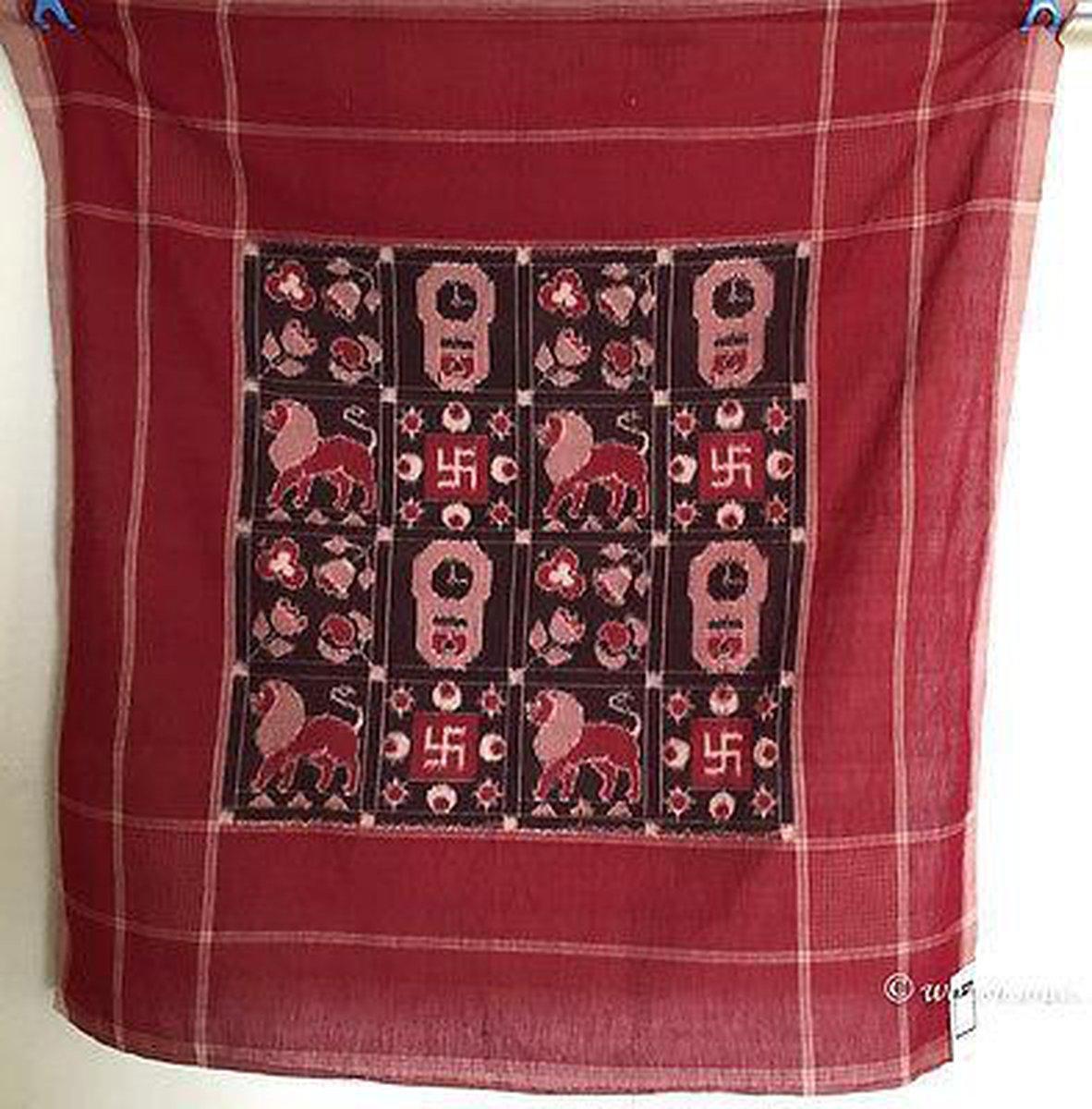 5723 Handwoven Double Ikat Telia Rumaal Scarf Accessory - Recently Made-WOVENSOULS-Antique-Vintage-Textiles-Art-Decor