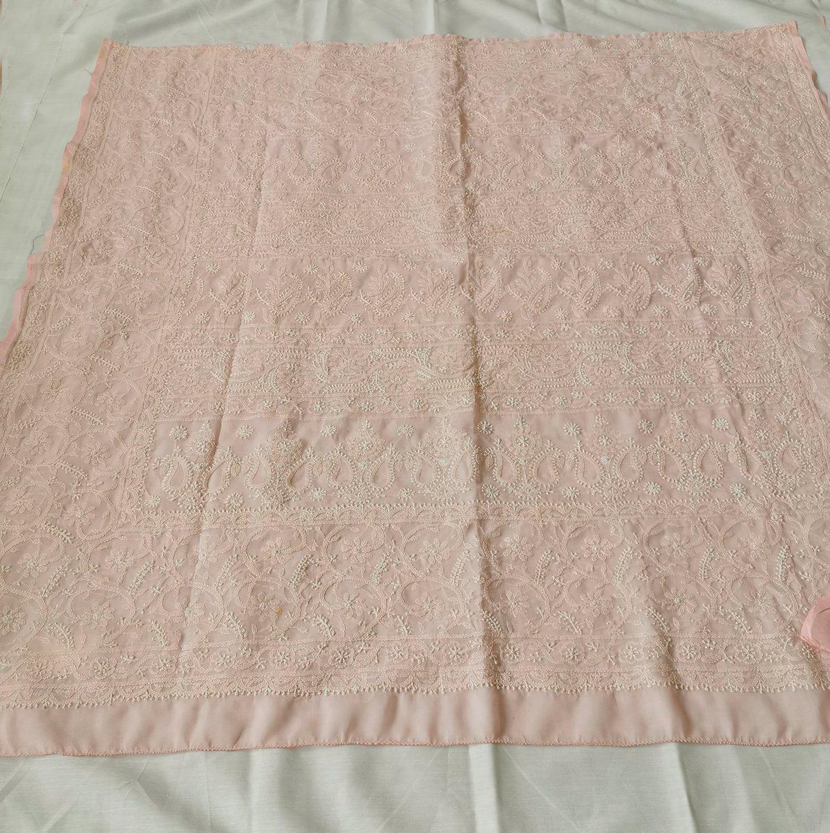 5726 SOLD- Old Chikan Hand Embroidery Fragment Baby Pink Cotton-WOVENSOULS-Antique-Vintage-Textiles-Art-Decor