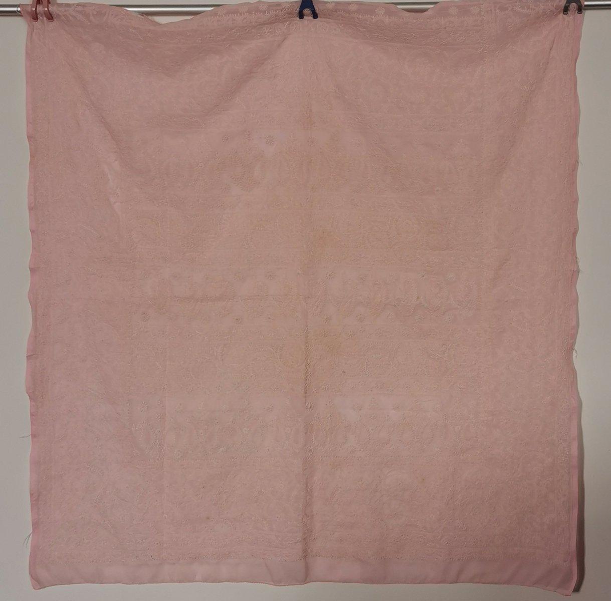 5726 SOLD- Old Chikan Hand Embroidery Fragment Baby Pink Cotton-WOVENSOULS-Antique-Vintage-Textiles-Art-Decor