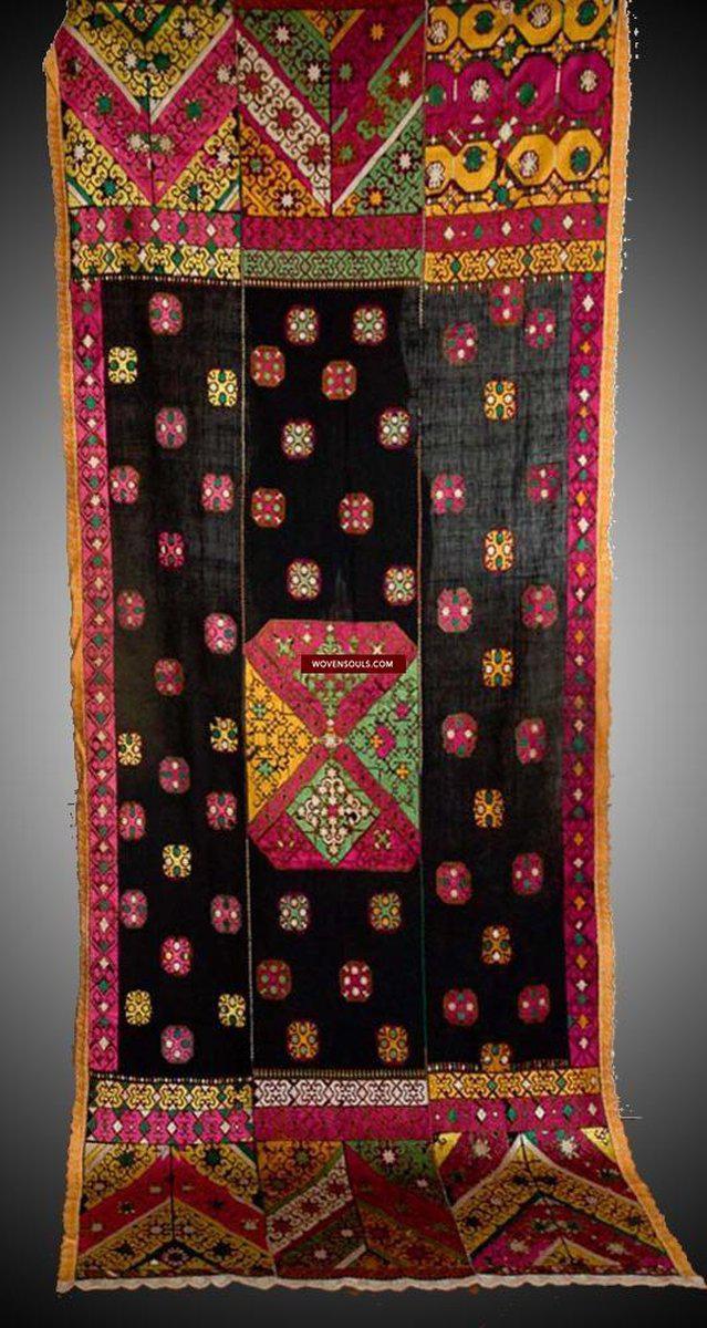 582 SOLD - Outstanding Antique Bridal Swat Valley Embroidery Phulkari Shawl Textile-WOVENSOULS-Antique-Vintage-Textiles-Art-Decor