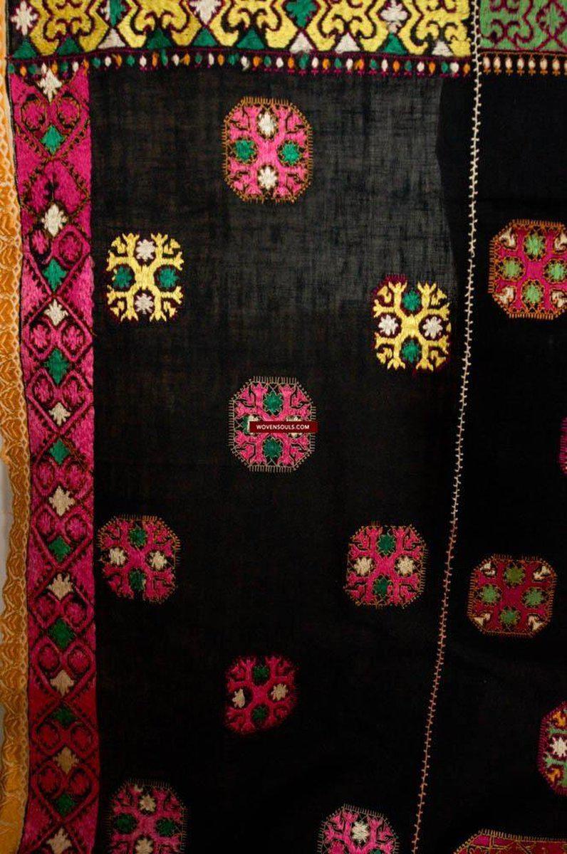 582 SOLD - Outstanding Antique Bridal Swat Valley Embroidery Phulkari Shawl Textile-WOVENSOULS-Antique-Vintage-Textiles-Art-Decor