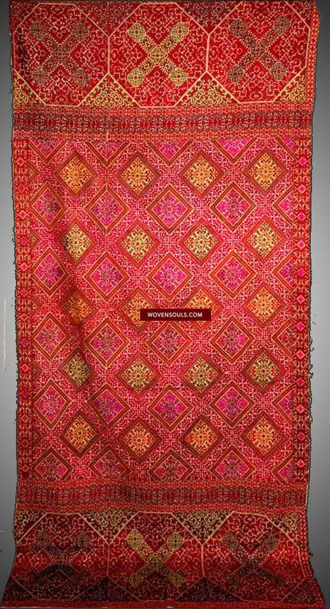 585 SOLD Antique Full Likini Embroidery Shawl Swat Valley Textile Art-WOVENSOULS-Antique-Vintage-Textiles-Art-Decor