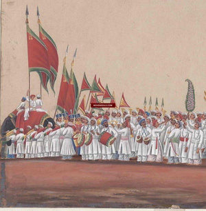 607 Indian Company School Mica Painting - Wedding Procession - RITUALS & FESTIVALS series - 4-WOVENSOULS-Antique-Vintage-Textiles-Art-Decor