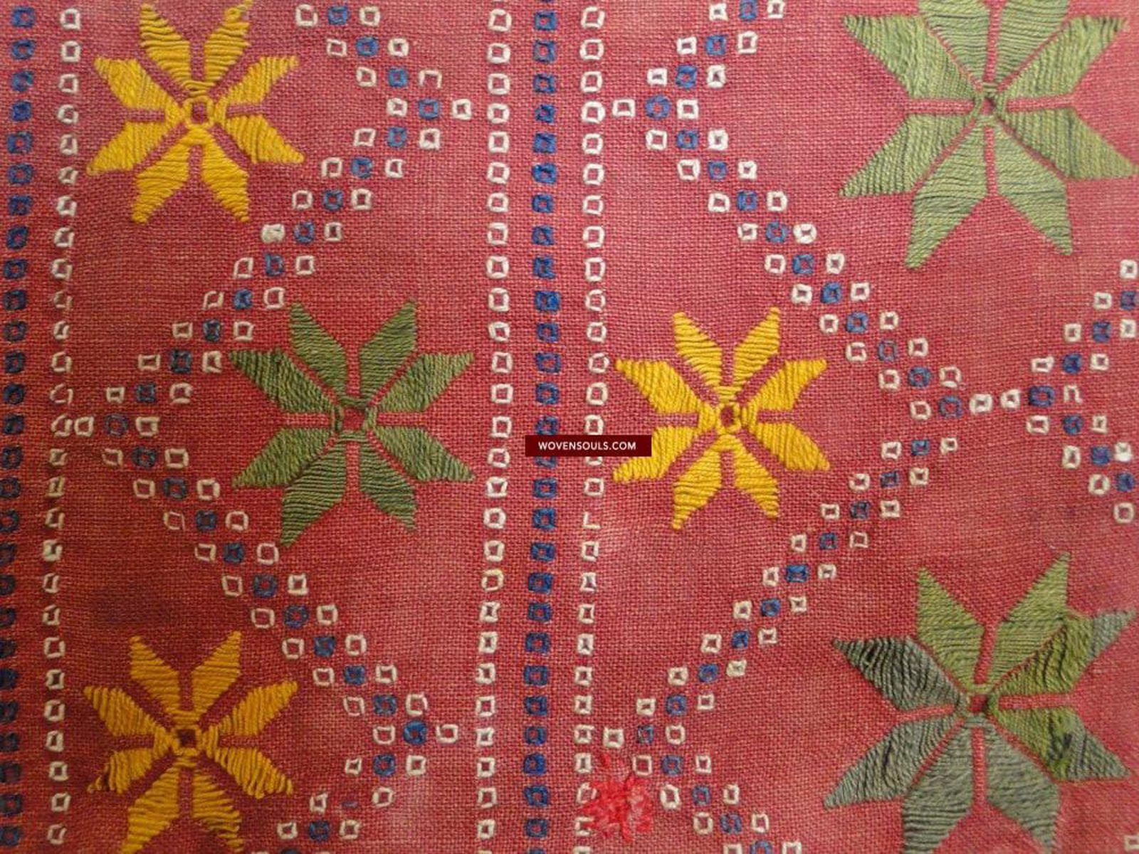 618 Old Bishnoi Shekhawati Wedding Odhana Shawl - Embroidery Bandhini Patterns-WOVENSOULS-Antique-Vintage-Textiles-Art-Decor