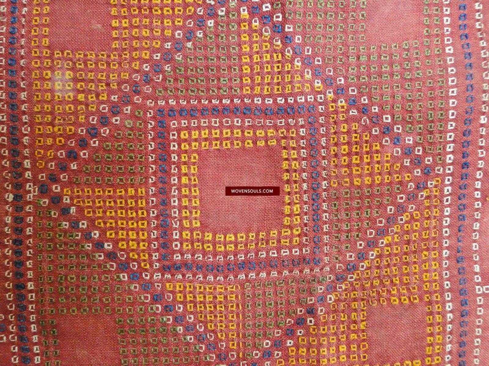 618 Old Bishnoi Shekhawati Wedding Odhana Shawl - Embroidery Bandhini Patterns-WOVENSOULS-Antique-Vintage-Textiles-Art-Decor