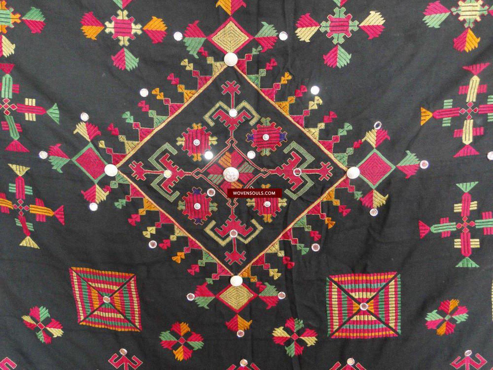 623 Semi Antique Kohistan Shawl Textile Art Embroidery-WOVENSOULS-Antique-Vintage-Textiles-Art-Decor