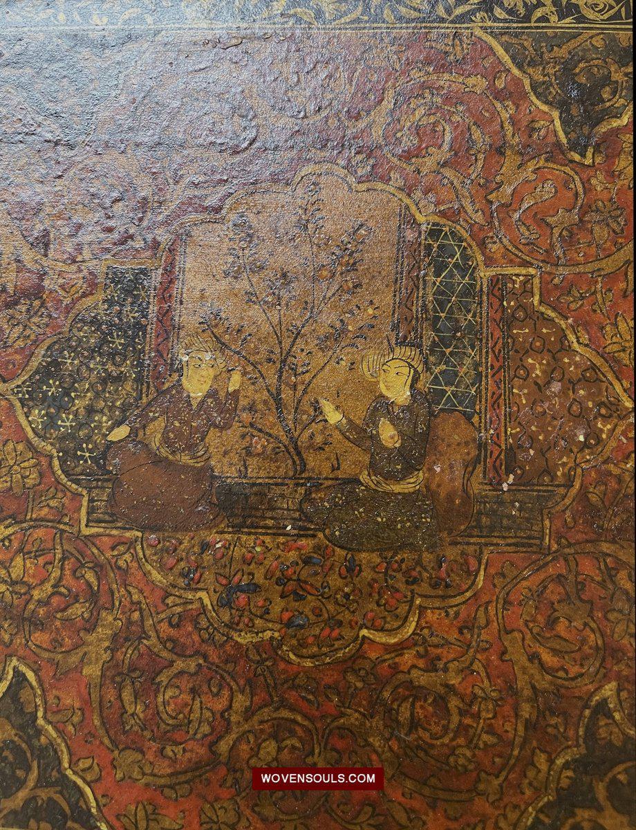 634 Pair of Large Antique Qajar Persian Lacquered Manuscript Book Cover Bindings-WOVENSOULS-Antique-Vintage-Textiles-Art-Decor