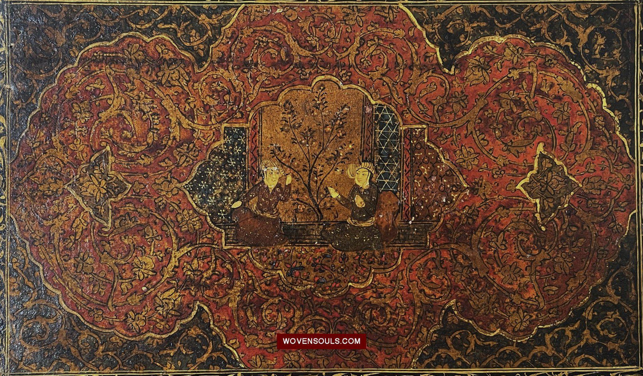 634 Pair of Large Antique Qajar Persian Lacquered Manuscript Book Cover Bindings-WOVENSOULS-Antique-Vintage-Textiles-Art-Decor