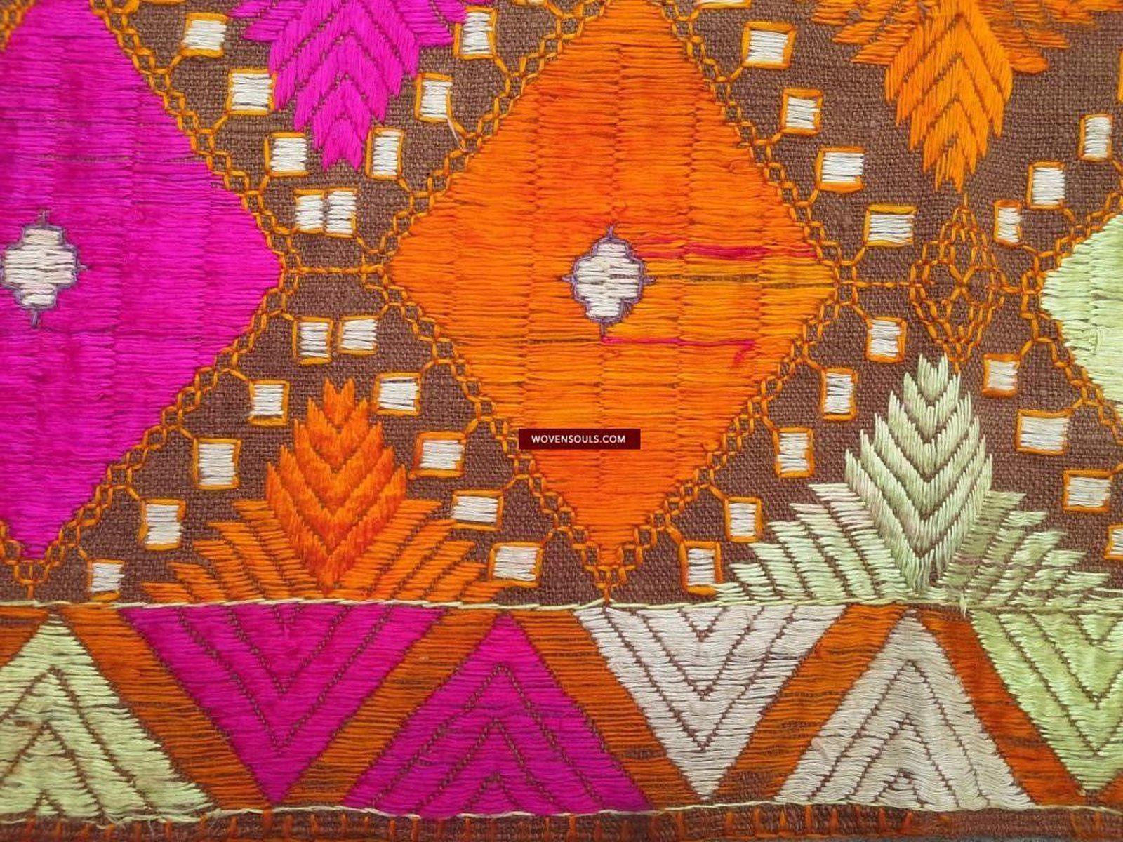 640 Old Wedding Shawl Diamond Bagh Phulkari Indian Textile Punjab-WOVENSOULS-Antique-Vintage-Textiles-Art-Decor