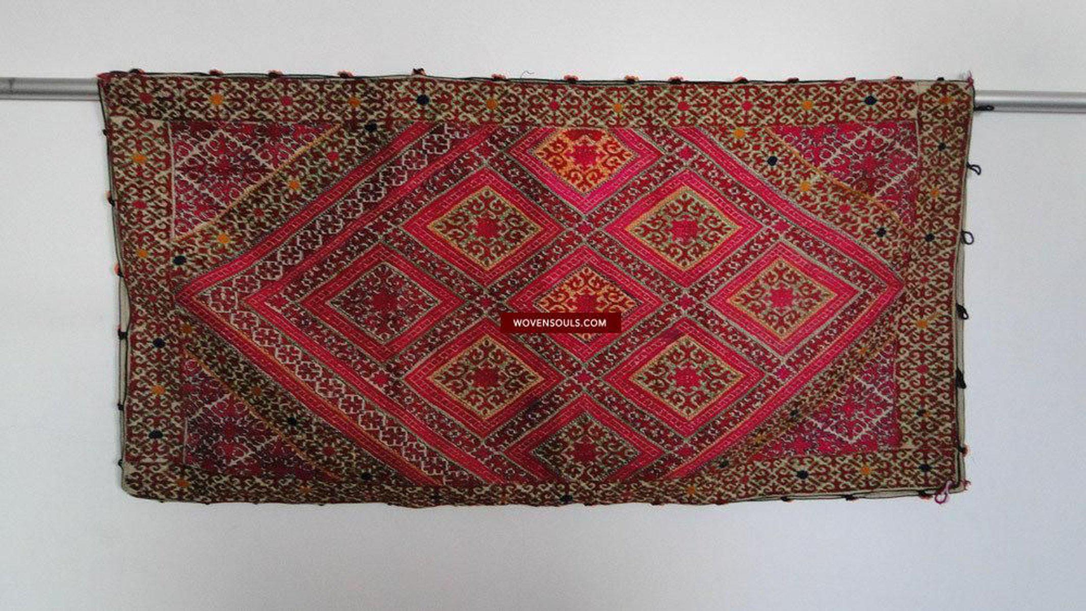 647 Antique Swat Valley Textile - Silk Embroidery Dowry Pillow Case-WOVENSOULS-Antique-Vintage-Textiles-Art-Decor