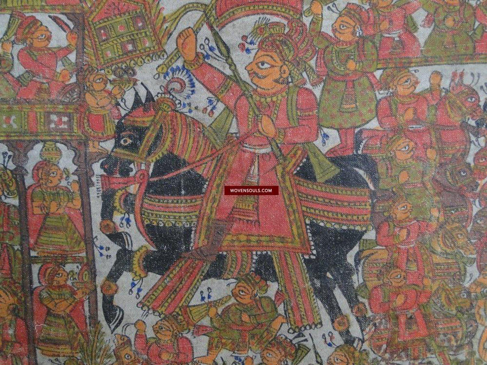 655 SOLD Old Antique 'Pabuji Ki Phad' Fragment Folk Painting-WOVENSOULS-Antique-Vintage-Textiles-Art-Decor