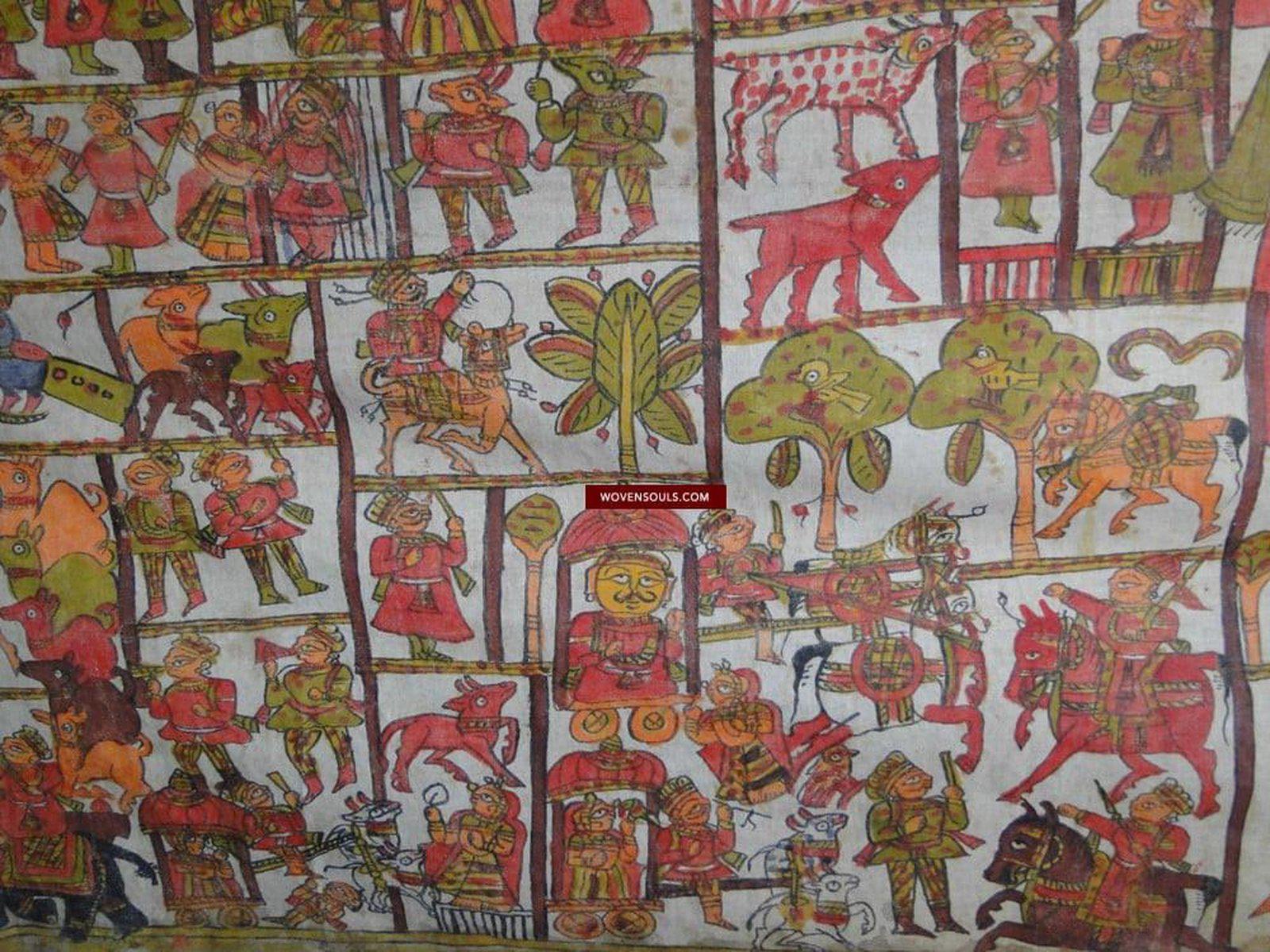 657 Complete Old Phad Narrative Painting [LARGE] / Rajasthan-WOVENSOULS-Antique-Vintage-Textiles-Art-Decor