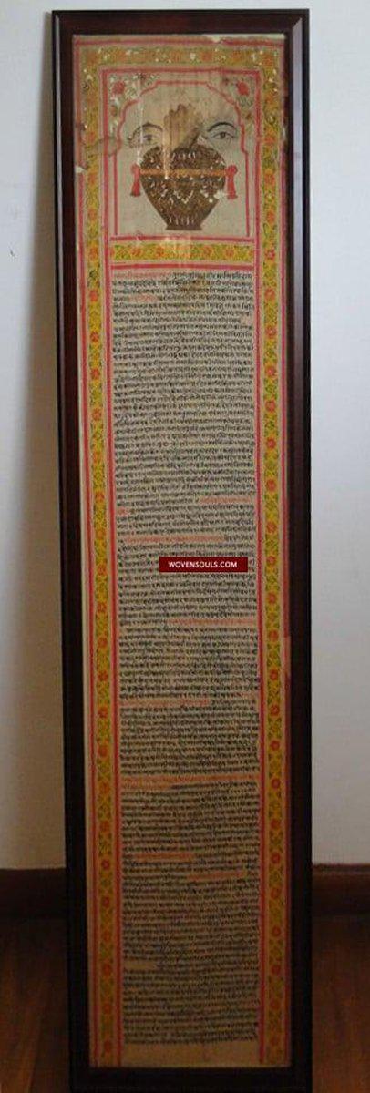 658 Old Jain Invitation Scroll - Rare Manuscript Painting-WOVENSOULS-Antique-Vintage-Textiles-Art-Decor