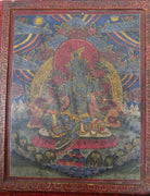 660 Old Buddhist Painting of Green Tara-WOVENSOULS-Antique-Vintage-Textiles-Art-Decor