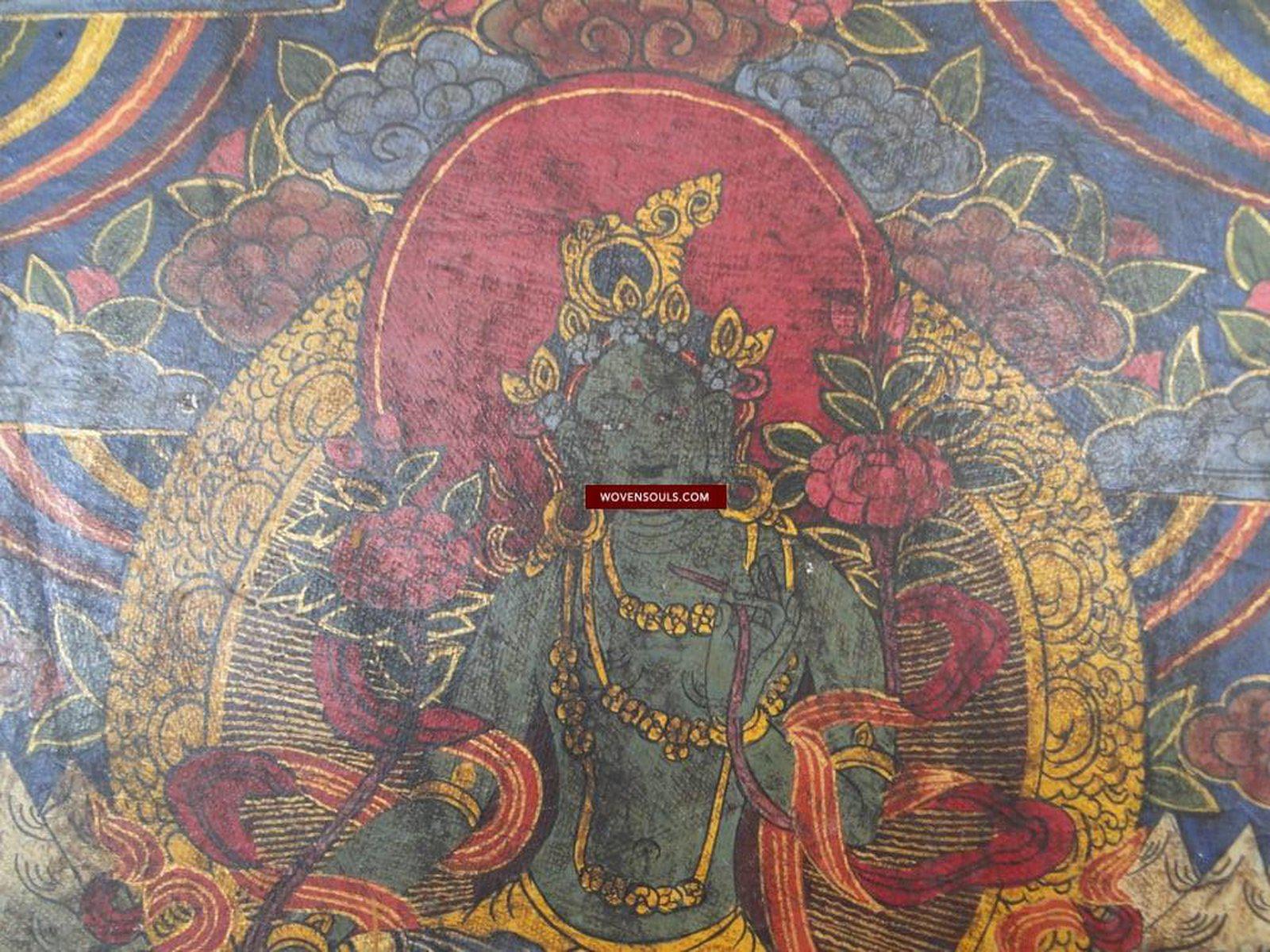 660 Old Buddhist Painting of Green Tara-WOVENSOULS-Antique-Vintage-Textiles-Art-Decor