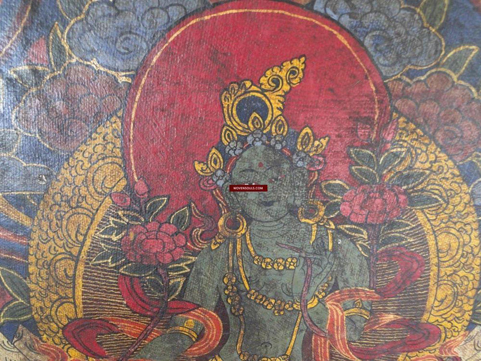 660 Old Buddhist Painting of Green Tara-WOVENSOULS-Antique-Vintage-Textiles-Art-Decor