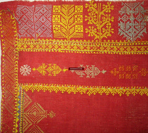 663 Amazing Double Sided Embroidery - Palindrome - Rajasthan Shawl with rare beadwork!-WOVENSOULS-Antique-Vintage-Textiles-Art-Decor