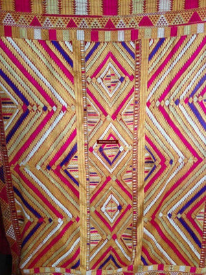 668 SOLD Indian textiles Pachranga Bagh Phulkari Wedding Shawl - Silk Embroidery Punjab-WOVENSOULS-Antique-Vintage-Textiles-Art-Decor
