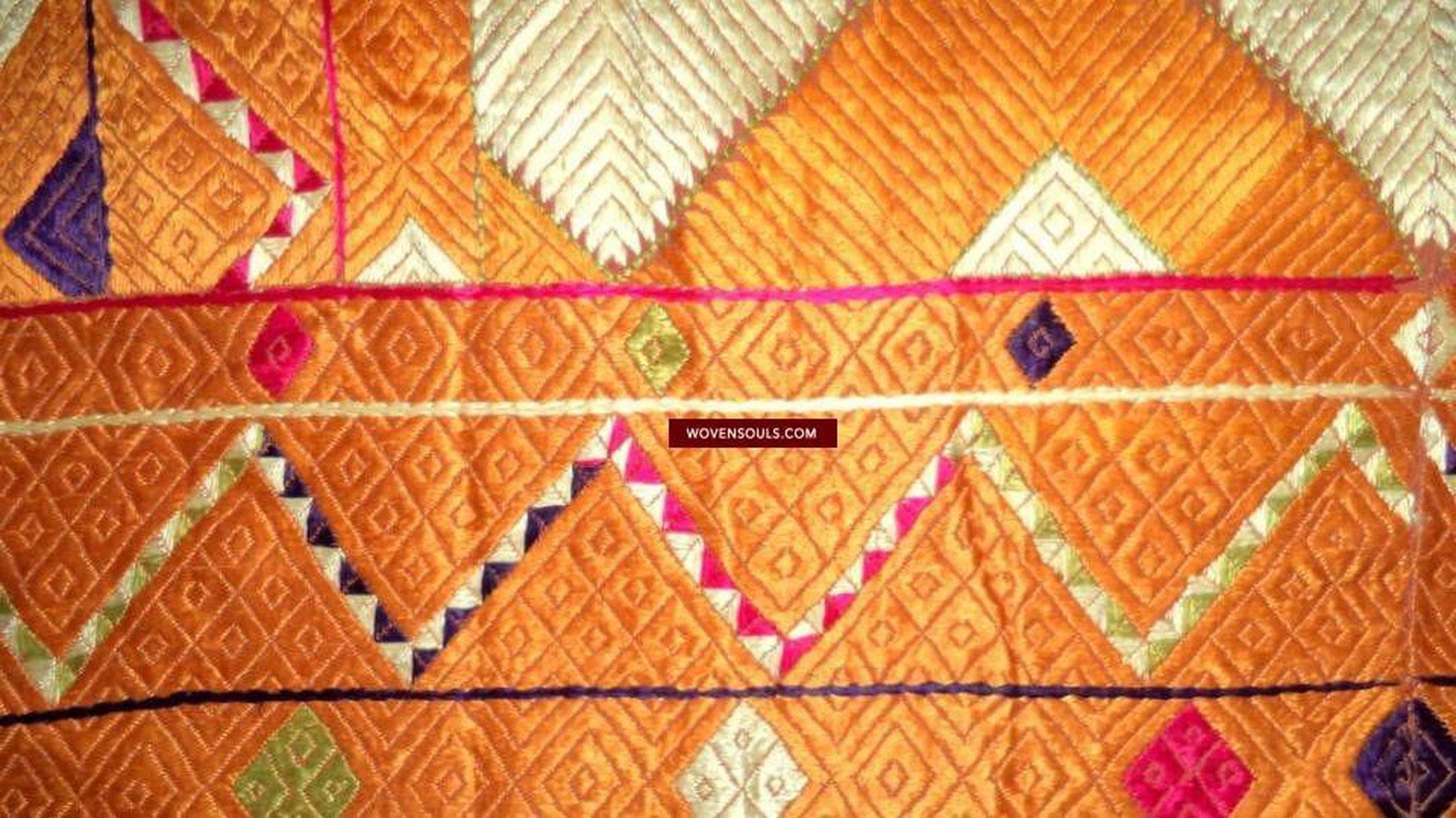 670 Patanga Bagh Phulkari Indian Textile Art Embroidery SIlk-WOVENSOULS-Antique-Vintage-Textiles-Art-Decor