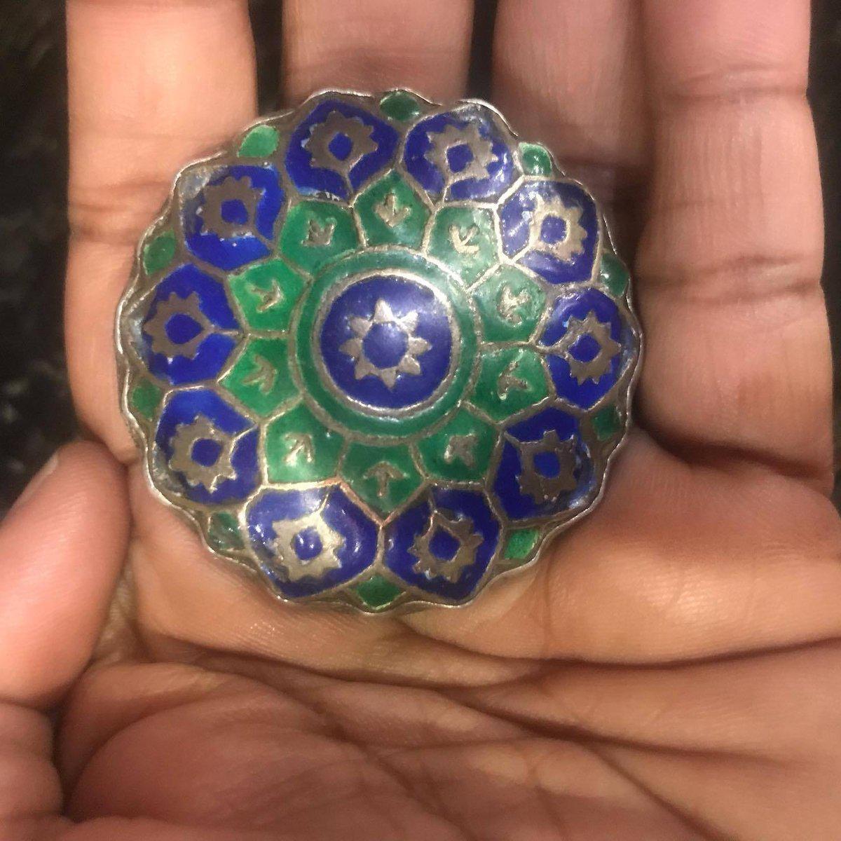 1568 Antique Silver Ring Blue Green Enamel Kohistan-WOVENSOULS-Antique-Vintage-Textiles-Art-Decor