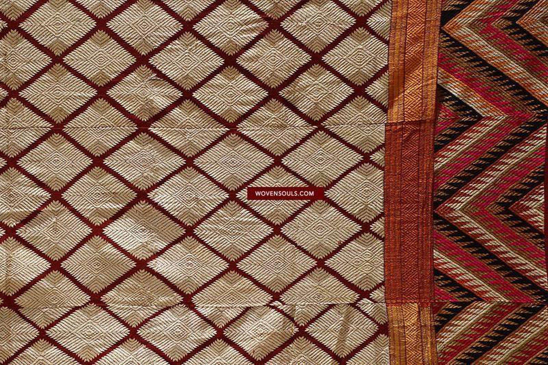 673 White Chand Bagh Lehariya Border Phulkari Indian Textiles-WOVENSOULS-Antique-Vintage-Textiles-Art-Decor