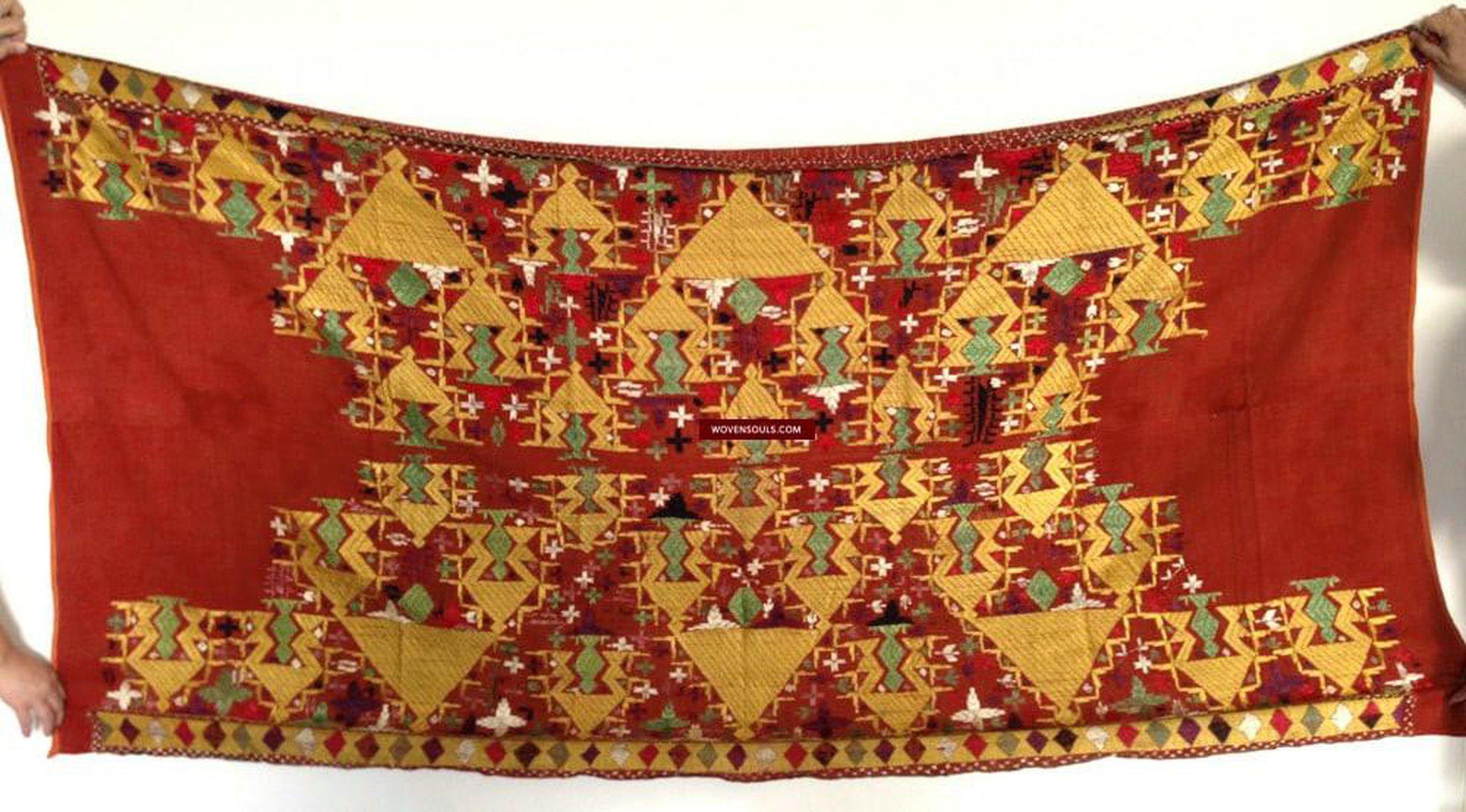 677 SOLD Sarpallu Phulkari Bagh Wedding Shawl from Punjab-WOVENSOULS-Antique-Vintage-Textiles-Art-Decor