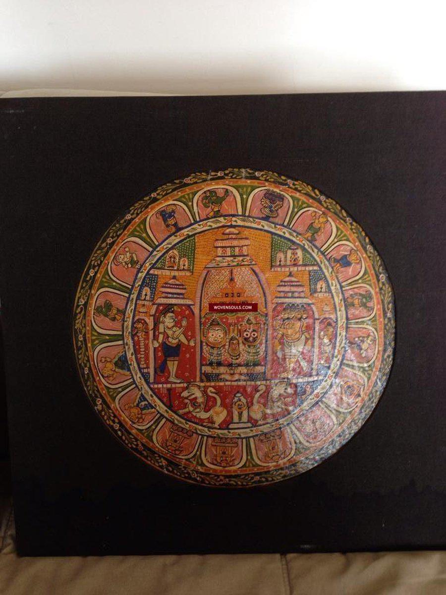 678 SOLD Antique Round Jagannath Puri Jatripatti Painting-WOVENSOULS-Antique-Vintage-Textiles-Art-Decor