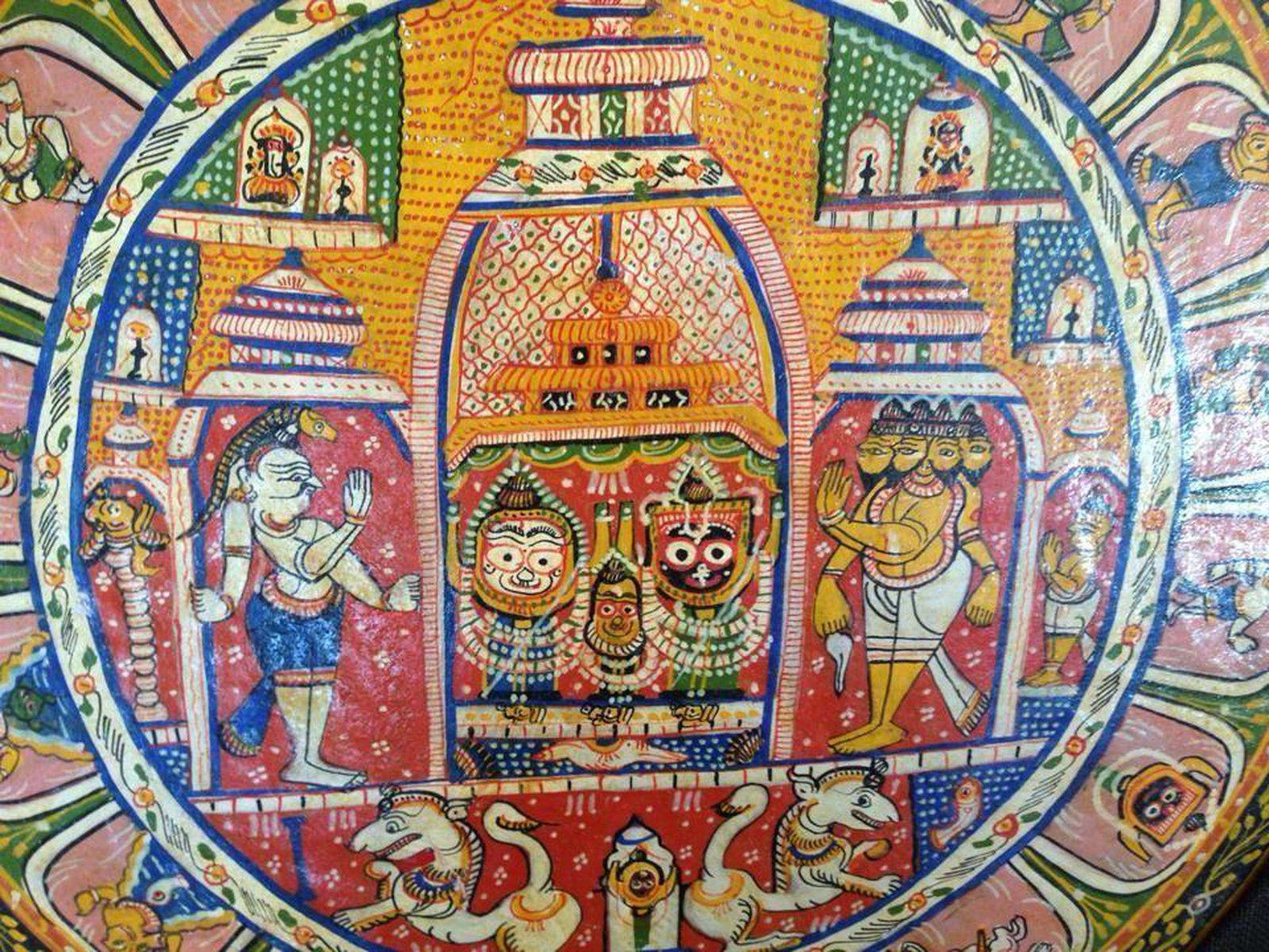 678 SOLD Antique Round Jagannath Puri Jatripatti Painting-WOVENSOULS-Antique-Vintage-Textiles-Art-Decor