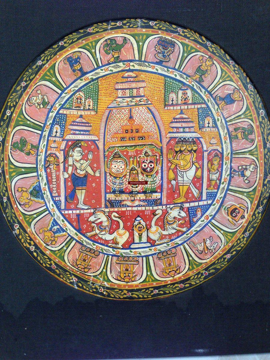 678 SOLD Antique Round Jagannath Puri Jatripatti Painting-WOVENSOULS-Antique-Vintage-Textiles-Art-Decor