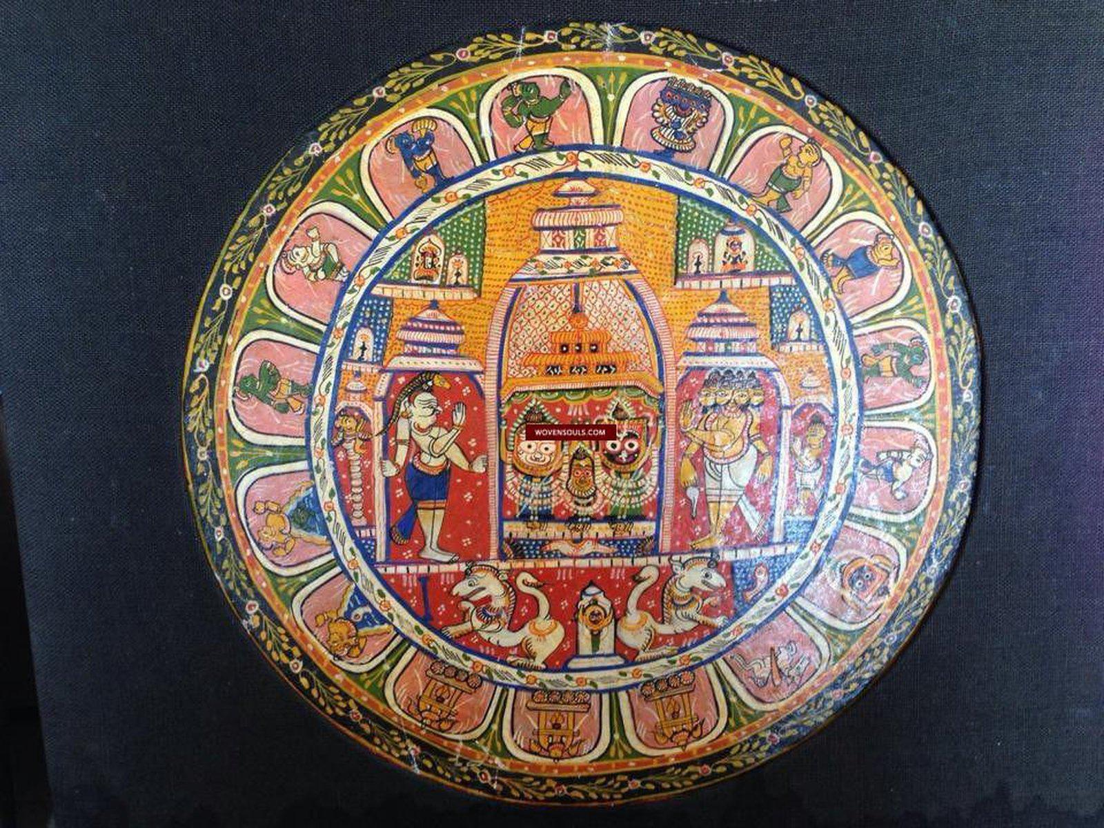 678 SOLD Antique Round Jagannath Puri Jatripatti Painting-WOVENSOULS-Antique-Vintage-Textiles-Art-Decor