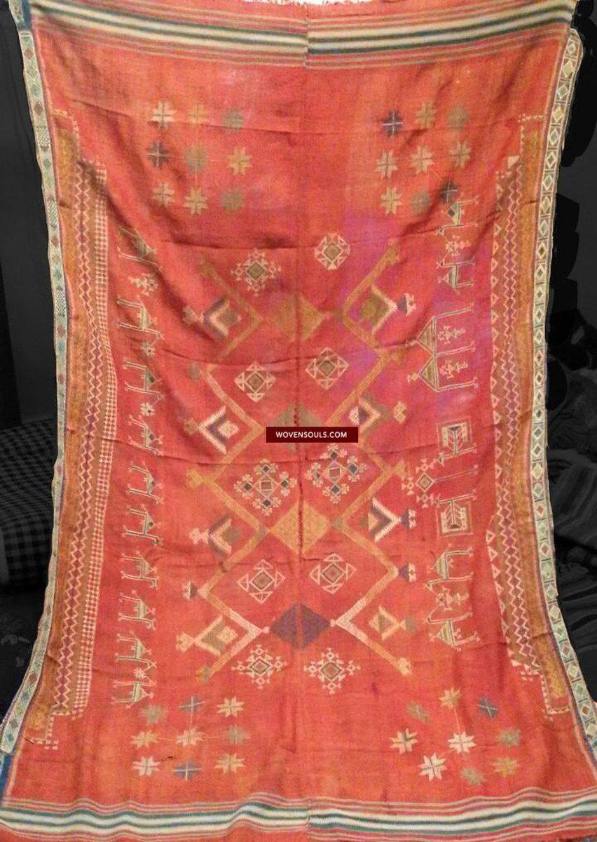 683 Indian Textile - Shekhawati Bishnoi Shawl Textile Art Embroidery Rajasthan-WOVENSOULS-Antique-Vintage-Textiles-Art-Decor