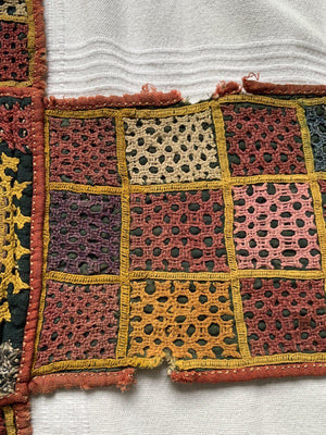 684-B Semi Antique Chopat Shatranj Embroidery Game Board Textile-WOVENSOULS-Antique-Vintage-Textiles-Art-Decor