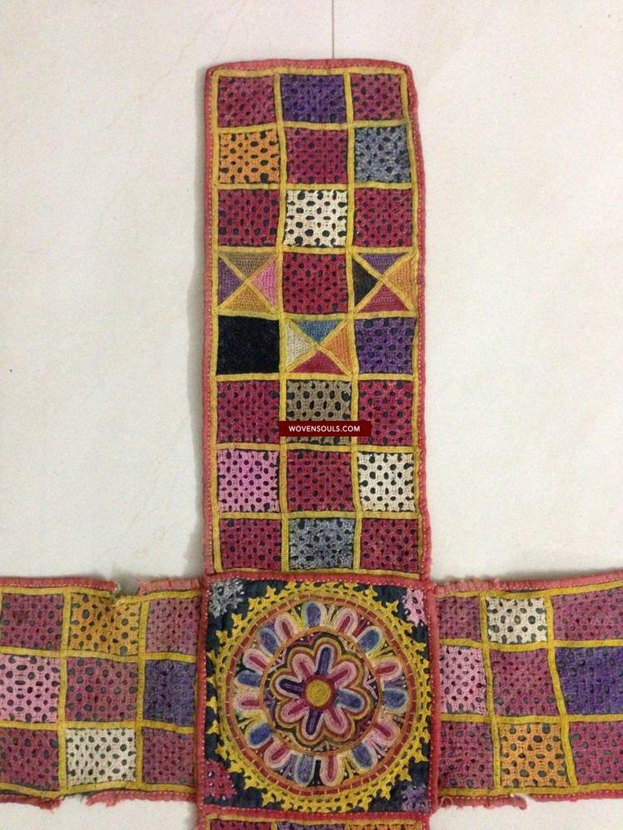 684-B Semi Antique Chopat Shatranj Embroidery Game Board Textile-WOVENSOULS-Antique-Vintage-Textiles-Art-Decor