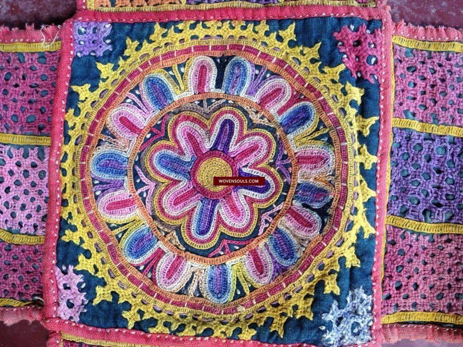 684-B Semi Antique Chopat Shatranj Embroidery Game Board Textile-WOVENSOULS-Antique-Vintage-Textiles-Art-Decor