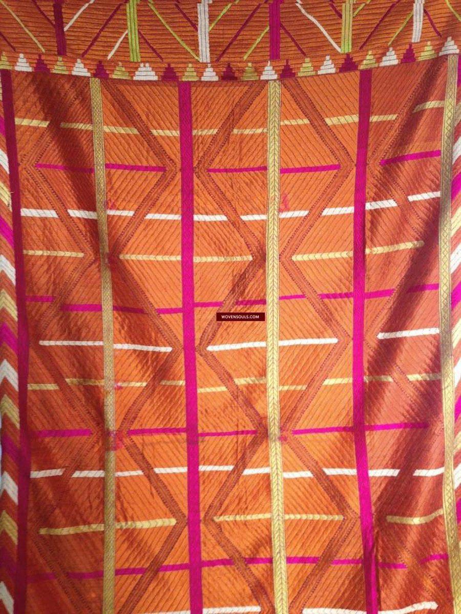 716 SOLD Orange Flame Bagh Phulkari-WOVENSOULS-Antique-Vintage-Textiles-Art-Decor