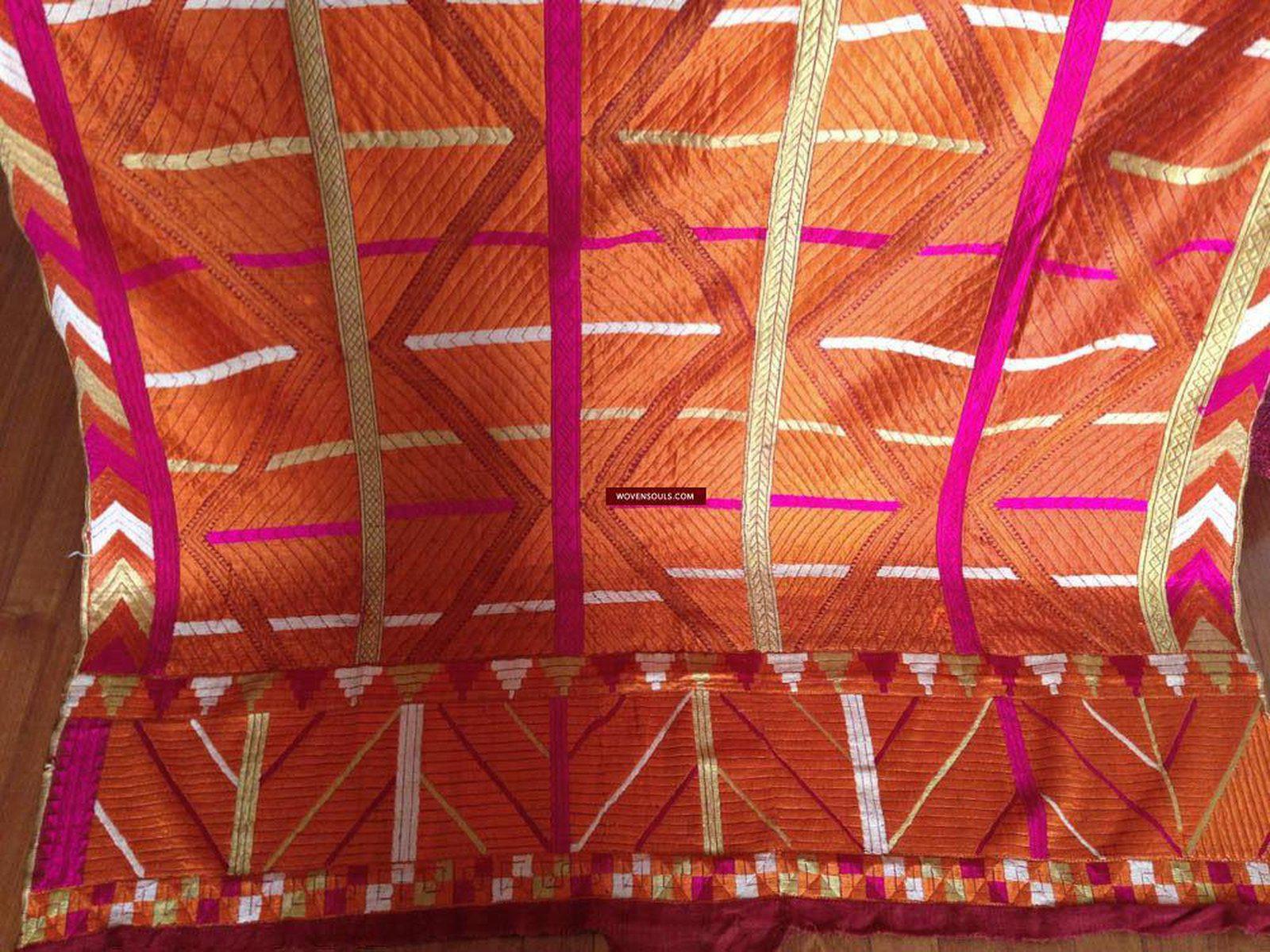 716 SOLD Orange Flame Bagh Phulkari-WOVENSOULS-Antique-Vintage-Textiles-Art-Decor