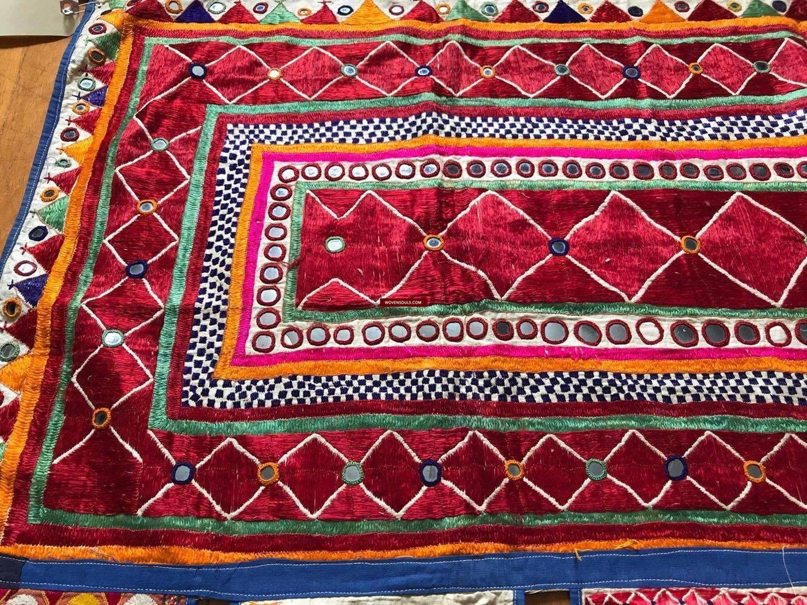 726 Vintage Toran Wall Decor Textile with Silk Floss Embroidery - Gujarat-WOVENSOULS-Antique-Vintage-Textiles-Art-Decor