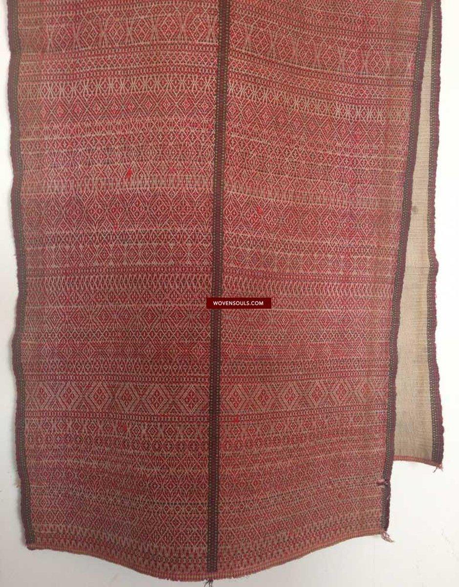 742 Antique Myanmar Arang Weaving Shawl Textile-WOVENSOULS-Antique-Vintage-Textiles-Art-Decor