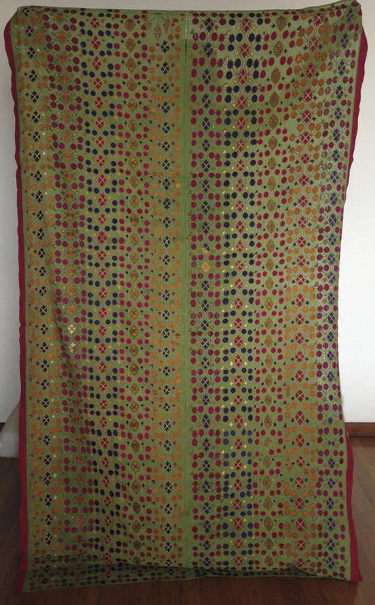 770 Rare Green Antique Swat Valley Shawl textile-WOVENSOULS-Antique-Vintage-Textiles-Art-Decor