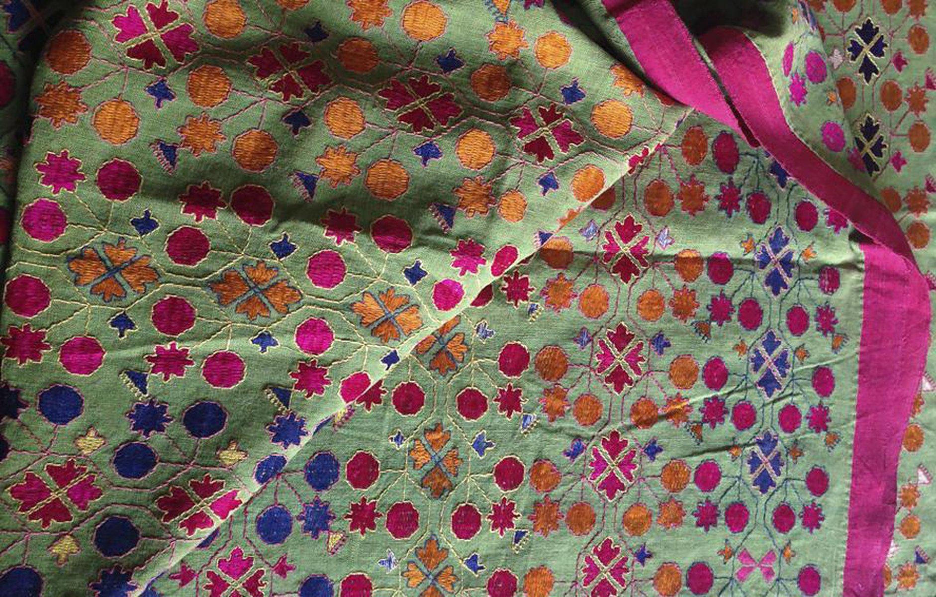 770 Rare Green Antique Swat Valley Shawl textile-WOVENSOULS-Antique-Vintage-Textiles-Art-Decor