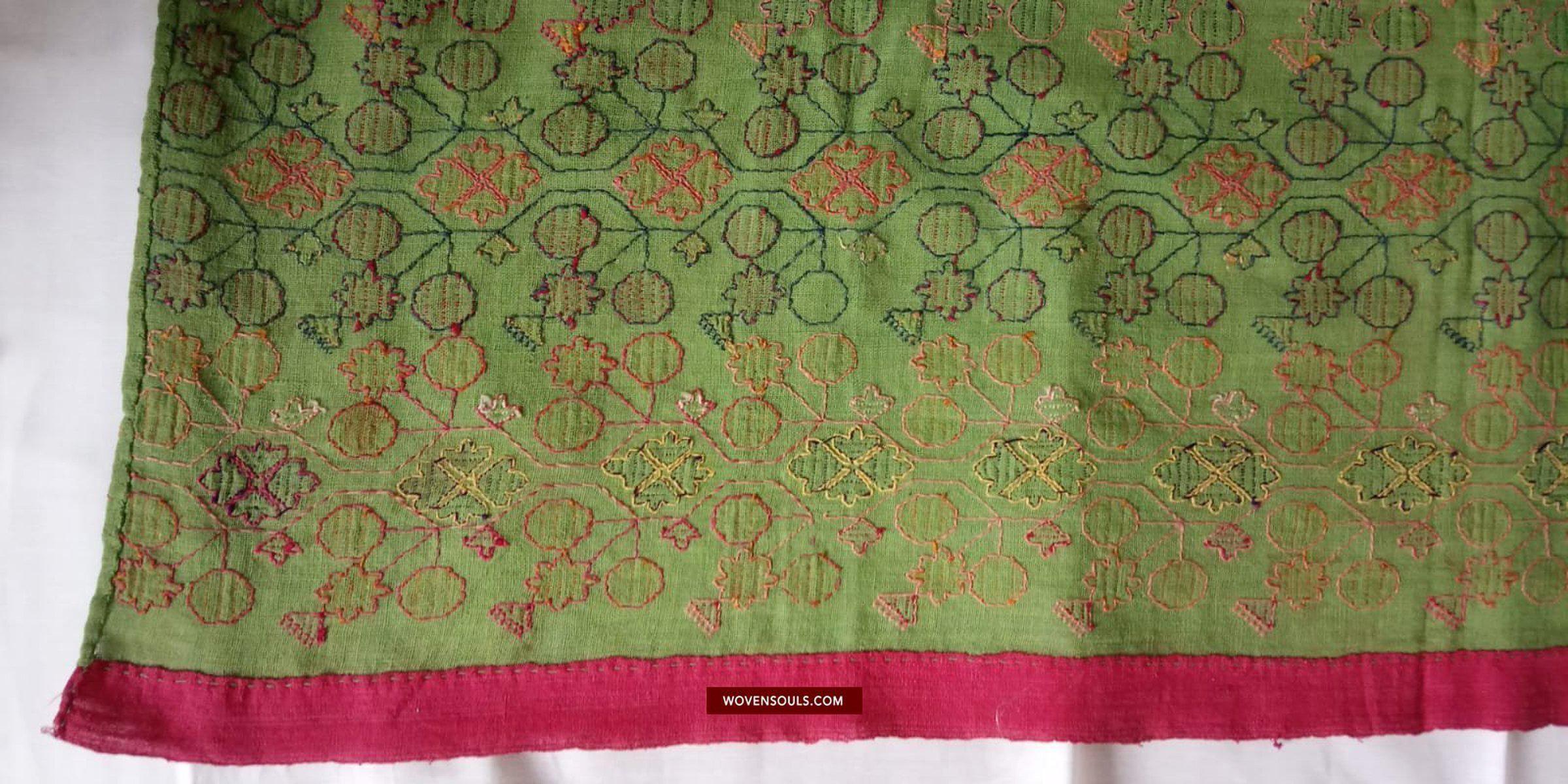 770 Rare Green Antique Swat Valley Shawl textile-WOVENSOULS-Antique-Vintage-Textiles-Art-Decor