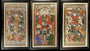 784 Set of 3 Antique Yao Ritual Painting Scrolls-WOVENSOULS-Antique-Vintage-Textiles-Art-Decor