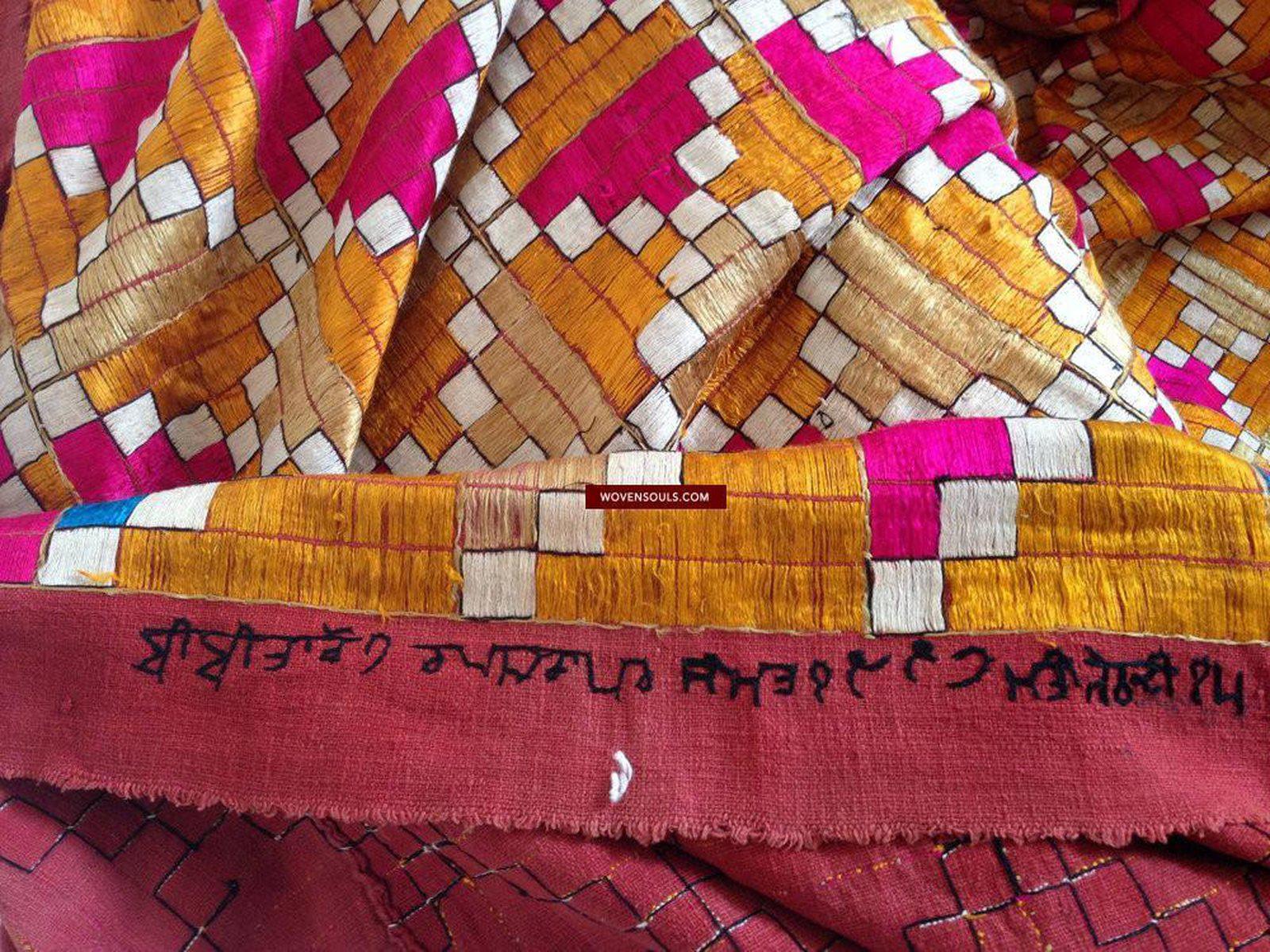 788 Rare Old Cowrie Shell Phulkari Bagh Textile with Blue-WOVENSOULS-Antique-Vintage-Textiles-Art-Decor