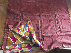 788 Rare Old Cowrie Shell Phulkari Bagh Textile with Blue-WOVENSOULS-Antique-Vintage-Textiles-Art-Decor