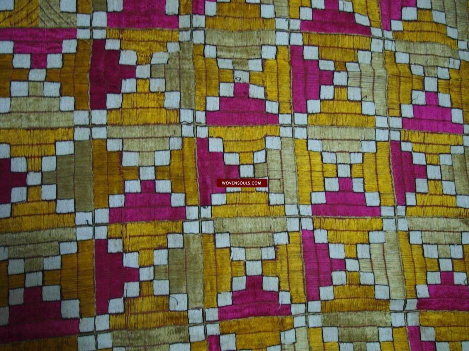 788 Rare Old Cowrie Shell Phulkari Bagh Textile with Blue-WOVENSOULS-Antique-Vintage-Textiles-Art-Decor